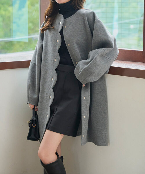 KOBE LETTUCE（神戸レタス） ノーカラーコート コート ダイバー素材