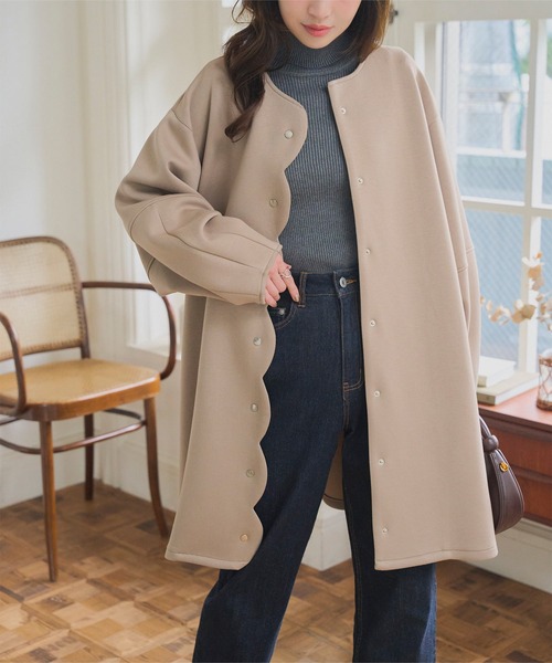 KOBE LETTUCE（神戸レタス） ノーカラーコート コート ダイバー素材