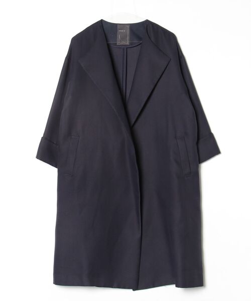 NOBLE ネイビー ノーカラー コート NOBLE（ノーブル） ノーカラーコート 38 ネイビー レディース