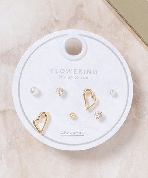 Flowering（フラワーリング） ピアス ハート/ビジュー/ドロップ/リボン