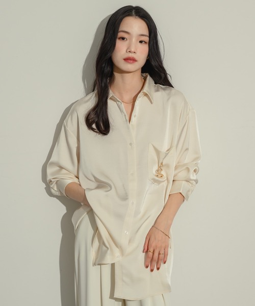 「NEUNA」 長袖シャツ FREE チャコールグレー レディース_画像5