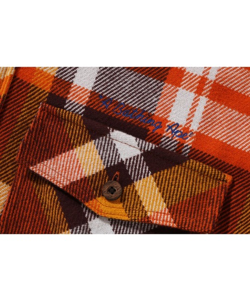 ブラウス シャツ BAPE CHECK HALF ZIP HOODIE SHIRT レディースの画像
