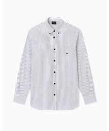 美品　エンポリオアルマーニ　ストライプ　メタルロゴ　カッタウェイ　長袖シャツ　L EMPORIO ARMANI シャツ 「エンポリオ アルマーニ」ボタンダウンシャツ