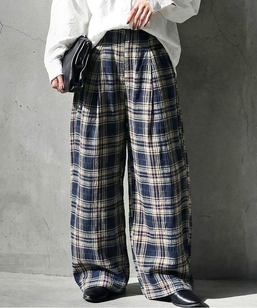 antiqua（アンティカ） ワイドパンツ パンツ インド綿 チェック柄