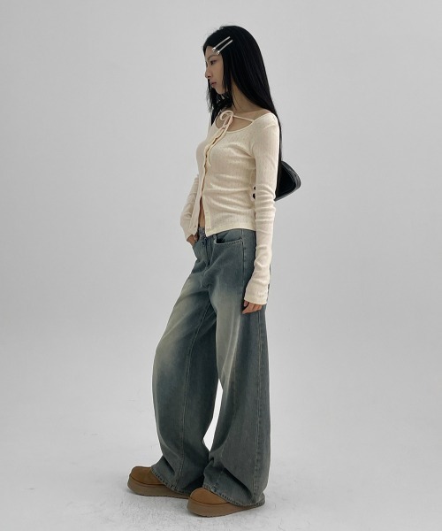 「BLACKUP」 長袖カットソー ONESIZE クリーム レディース_画像9