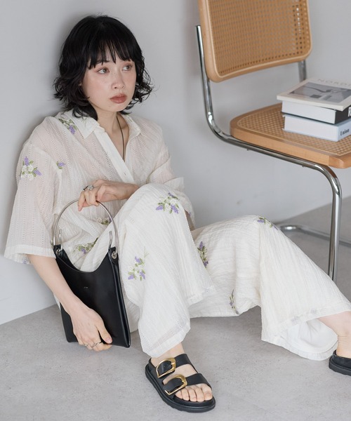 【アン吉】刺繍入りパンツ バック刺繍スラッシュデニムパンツ[nh147] | レディースファッション