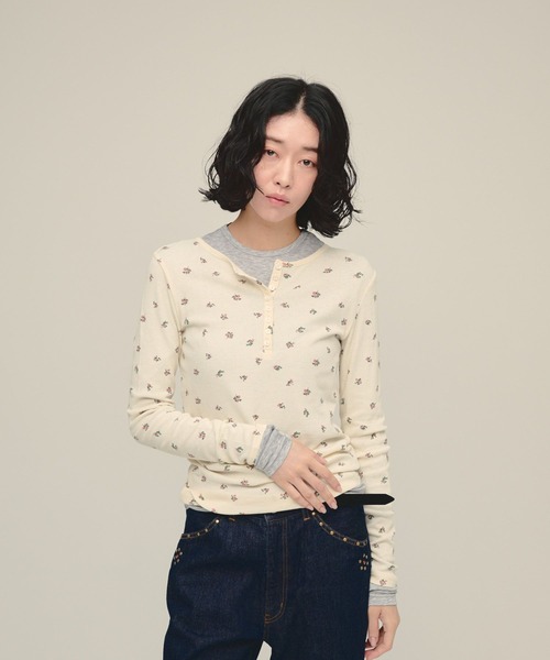 ヘンリーネック tシャツ 「eL」Flower Henley Neck Pullover LS/645545