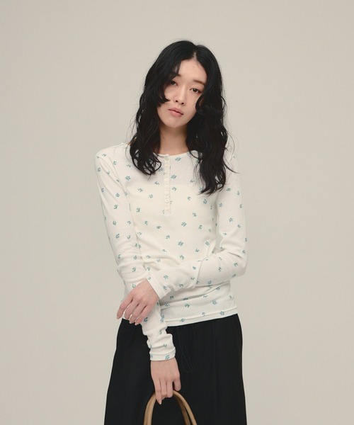 ヘンリーネック tシャツ 「eL」Flower Henley Neck Pullover LS/645545