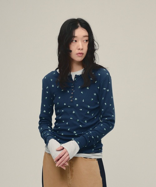 ヘンリーネック tシャツ 「eL」Flower Henley Neck Pullover LS/645545