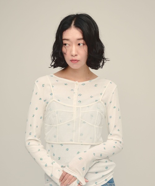 ヘンリーネック tシャツ 「eL」Flower Henley Neck Pullover LS/645545