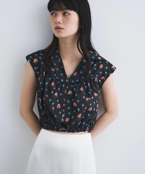 ブラウス シャツ flower Vneck pullover レディースの画像