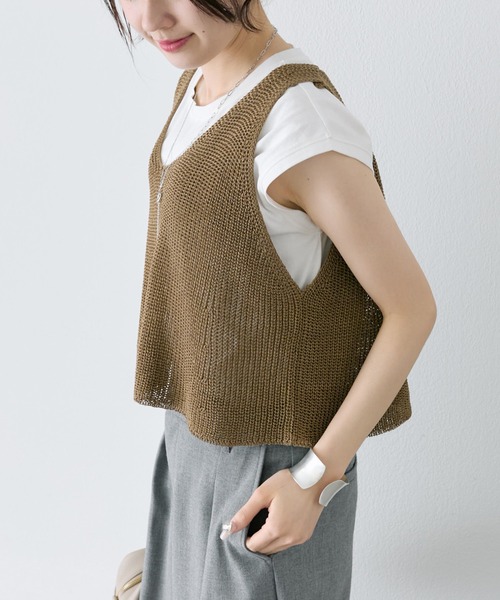 pual ce cin ベスト ジレ 夏 片畦ニットビスチェ レディース
