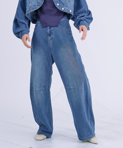 「Ezick」 デニムパンツ MEDIUM グレー レディース_画像9