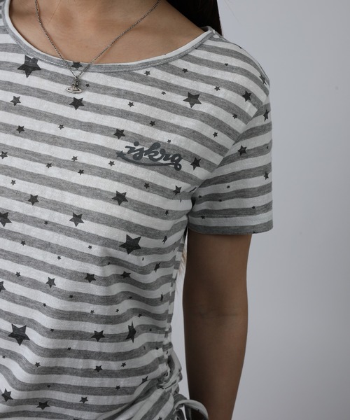 tシャツ 半袖 HOOK for girls 星柄 サイドギャザーリボン 半袖Tシャツ