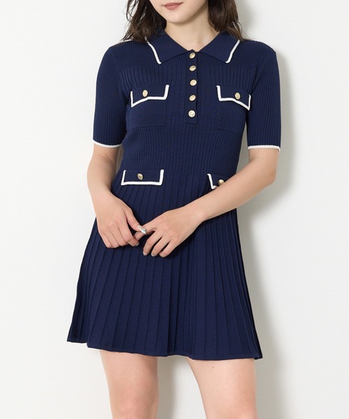 #FR2GOLF シャツワンピース M ショート ボーダー スカート S3377 SLY（スライ） ワンピース 半袖 COLLARED FRONT PK S/OP カラード