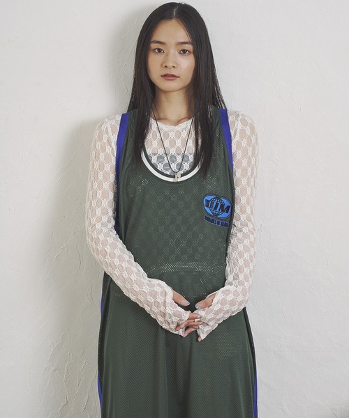「OKIRAKU」 「ROSE BUD」ノースリーブワンピース ONE SIZE グリーン レディース_画像6