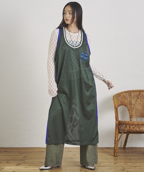 「OKIRAKU」 「ROSE BUD」ノースリーブワンピース ONE SIZE グリーン レディース_画像9