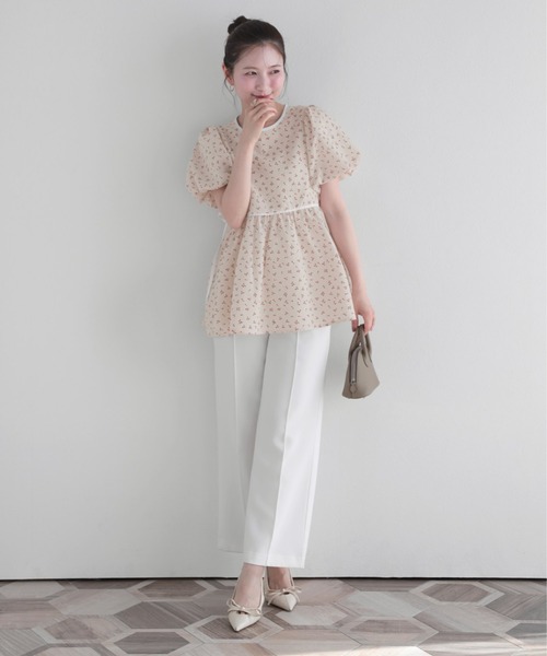 Fit more（フィットモア） バルーン袖チェリーチェックペプラム