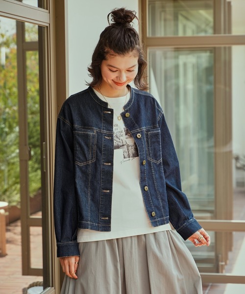 ikka（イッカ） デニムジャケット gジャン メッシュデニムブルゾン