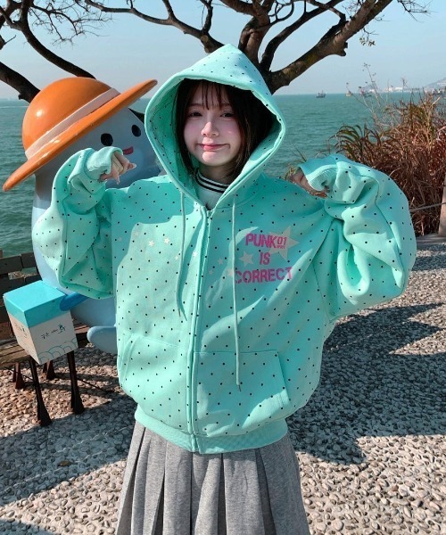 ミントドット柄フード付きパーカー ViViDAY パーカー ドット柄ロゴジップパーカー レディース : ZOZOTOWN