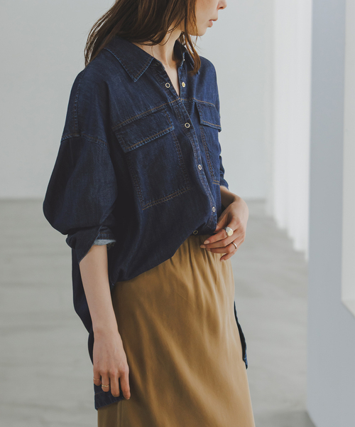NOBLE（ノーブル） ブラウス シャツ エアリーデニムロングシャツ 