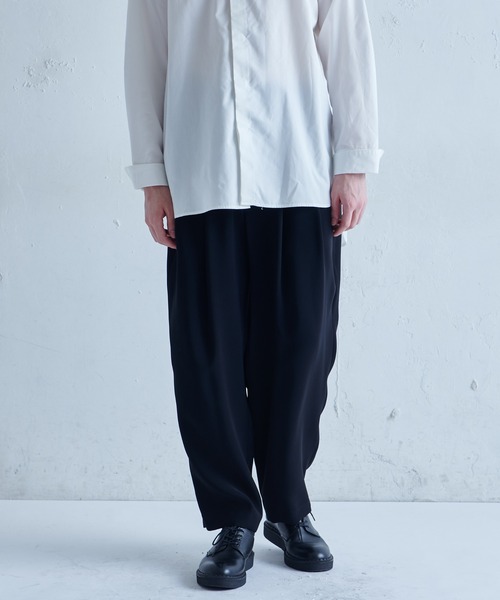 パンツ スラックス ダブルフェイスサテンワイドテーパードパンツ