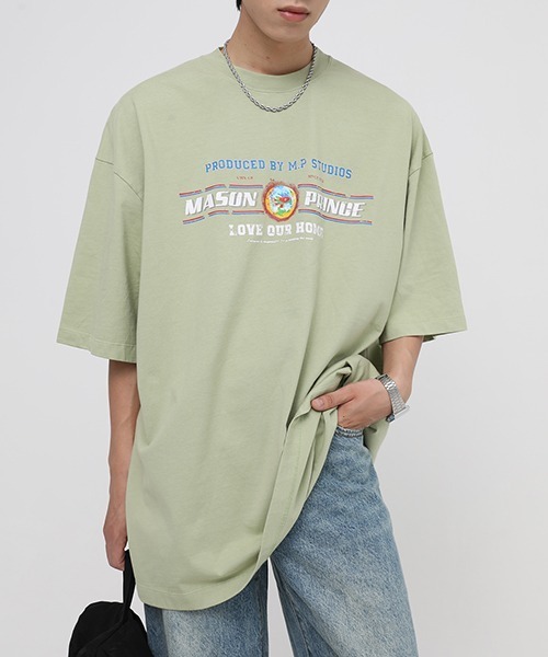 MASONPRINCE Tシャツ プリント 3M反射 ルーズ コットン 男女兼用 プリンスプリンスロゴTシャツ 吸汗速乾、UVケア（ライトスムース