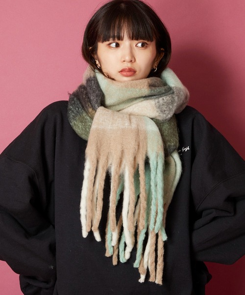 美品❣️blech モヘアモスグリーン高級マフラー Blech ウール モヘア モスグリーン 高級マフラー