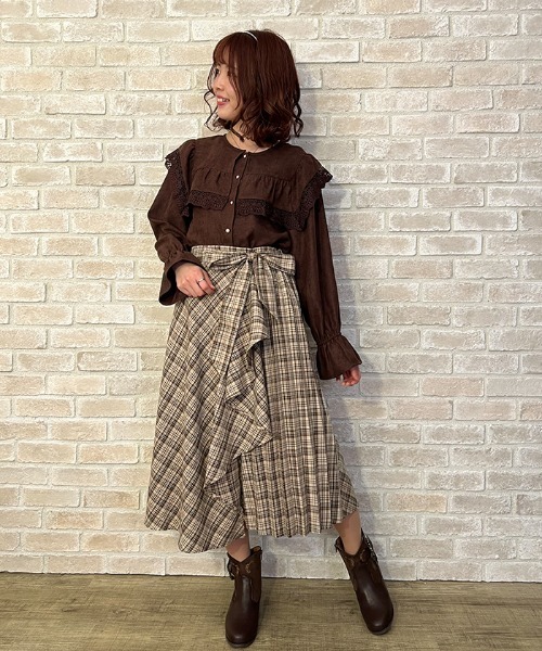 axes femme（アクシーズ ファム） スカート プリーツ切替チェック