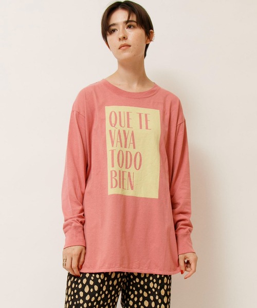 tシャツ コットンレーヨンプリントロングTシャツ(Sign board) レディース