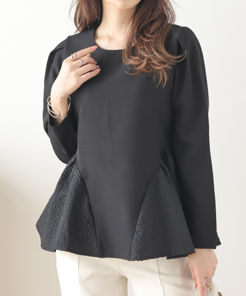 ブラウス シャツ ペプラム切替ブラウス レディース セール】大人可愛い胸キュン。2wayシアー刺繍ペプラム切替