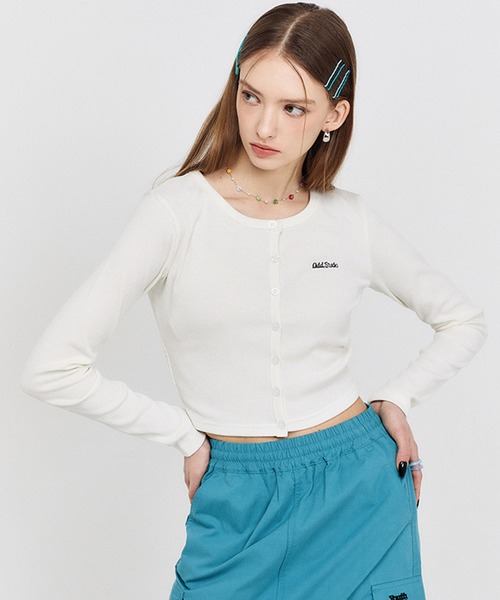 カーディガン ODD STUDIO(オッドスタジオ)/Odd Signature Logo button crop cardigan/シグネチャーロゴ