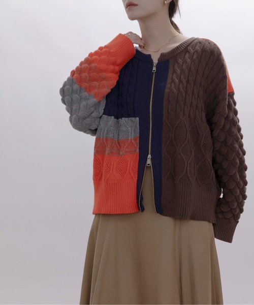 Eimee Law（エイミーロウ） カーディガン MIXケーブルニットZIPカーデ