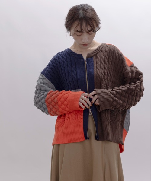 Eimee Law（エイミーロウ） カーディガン MIXケーブルニットZIPカーデ