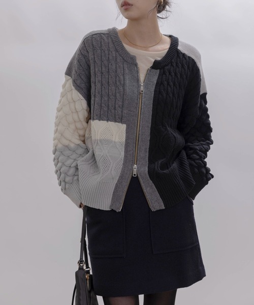 Eimee Law(エイミーロウ) カーディガン MIXケーブルニットZIPカーデ Eimee Law(エイミーロウ) カーディガン MIXケーブルニットZIPカーデ