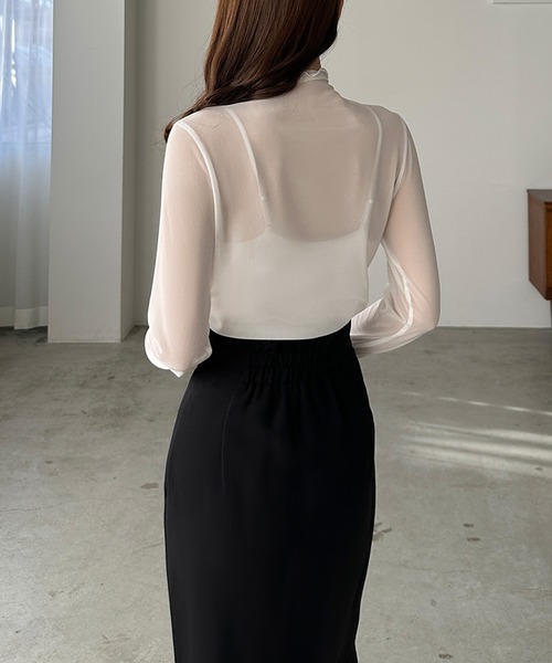 Louere tシャツ シアーハイネックメロートップス レディース