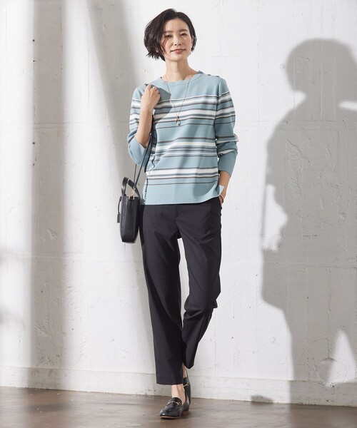 ニット セーター 「洗える」Rayon Stretch Border ニット レディース ニット セーター 「洗える」RAYON STRETCH BORDER ボートネック