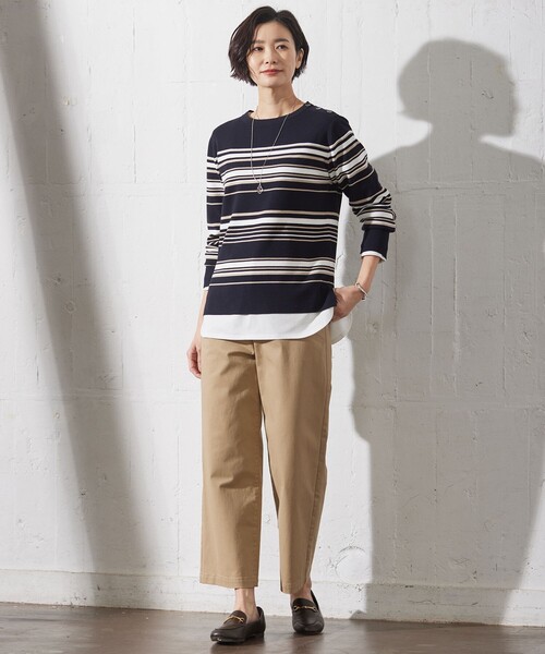 ニット セーター 「洗える」Rayon Stretch Border ニット レディース ニット セーター 「洗える」RAYON STRETCH BORDER ボートネック