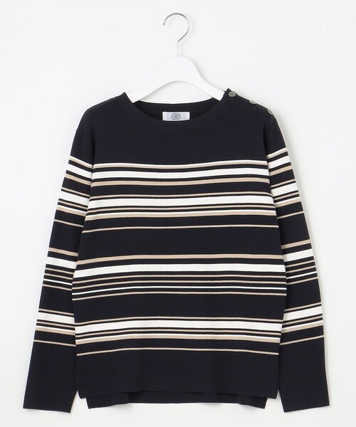 ニット セーター 「洗える」RAYON STRETCH BORDER ボートネック