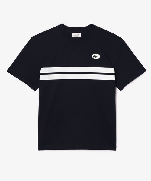 LACOSTE tシャツ フロントボーダーバックプリントTシャツ メンズ