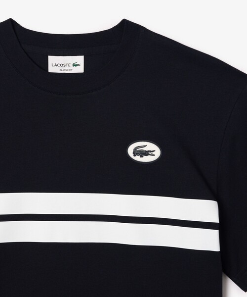 LACOSTE tシャツ フロントボーダーバックプリントTシャツ メンズ