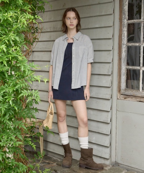 GIUNON ブラウス シャツ puff sleeve check shirt / パフスリーブ