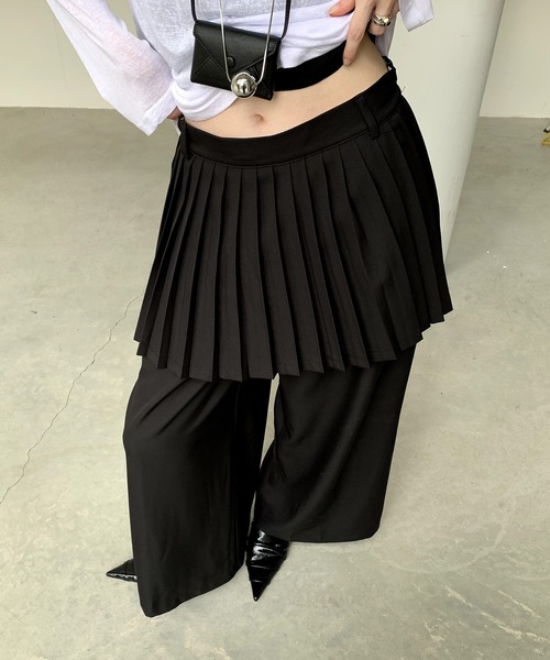 MARKANDLONA 黒 プリーツスカートパンツ ダブルベルトプリーツスカート[品番：MKSW0059010]｜EMODA