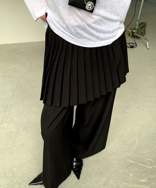 LONSLAN パンツ プリーツスカート ドッキングワイドパンツ