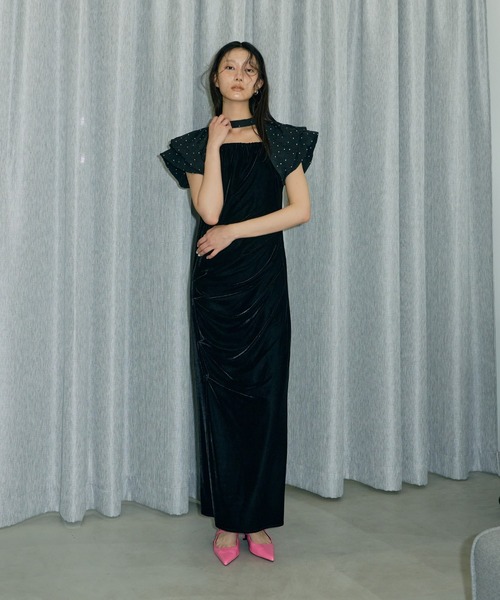 ANDRESD ドレープベロアドレス　ブラックパーティードレス Mサイズ DONOBAN ドレス 「ANDRESD」drape velour dress ベロア