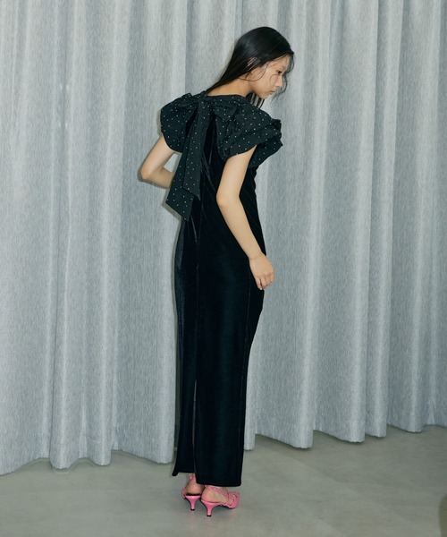 ANDRESD ドレス drape velour dress / ドレープベロアドレス