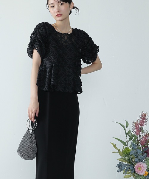 Kana ドレス フラワーモチーフ チュール ペプラム パーティー ドレス