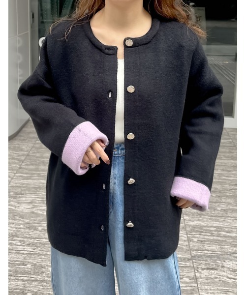 Re:EDIT（リエディ） カーディガン バイカラー金釦起毛ニットコート