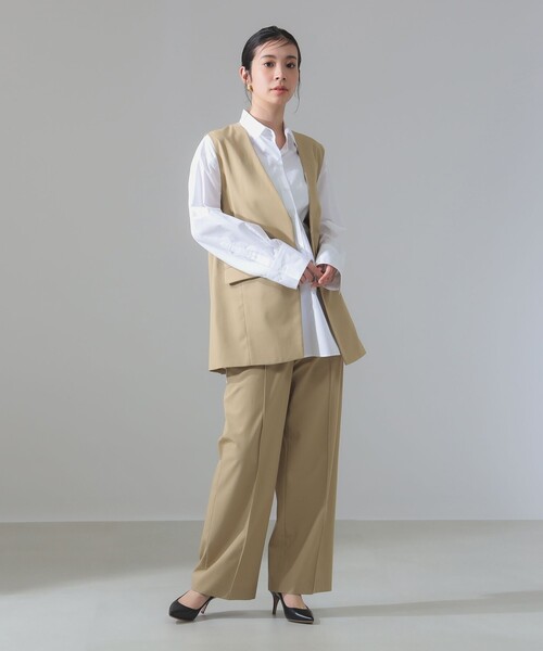 未使用 デミルクスビームス パンツ ベージュ Demi-Luxe BEAMS パンツ コットン ストレート レディース