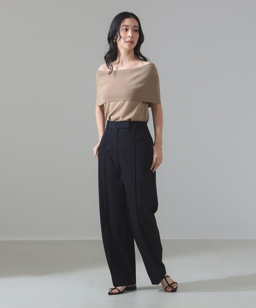 未使用 デミルクスビームス パンツ ベージュ Demi-Luxe BEAMS パンツ コットン ストレート レディース